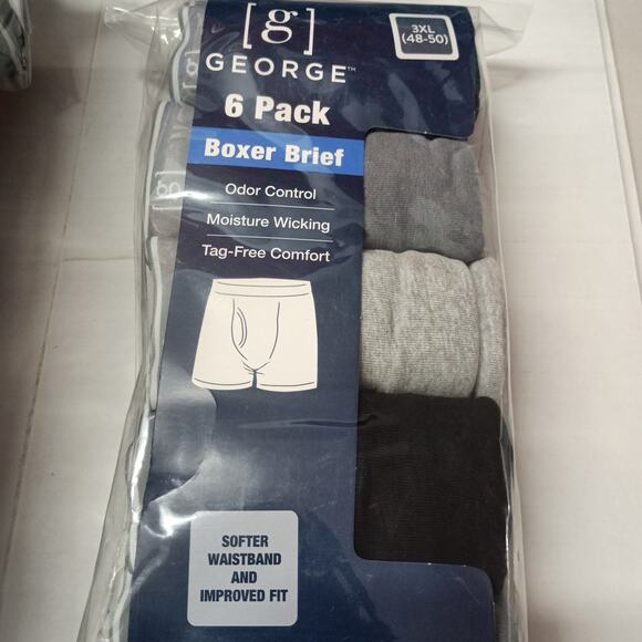 George Men's Cotton Stretch Boxer Briefs Underwear 6-Pack Size 3XL 48-50 NEW - Picture 1 of 4